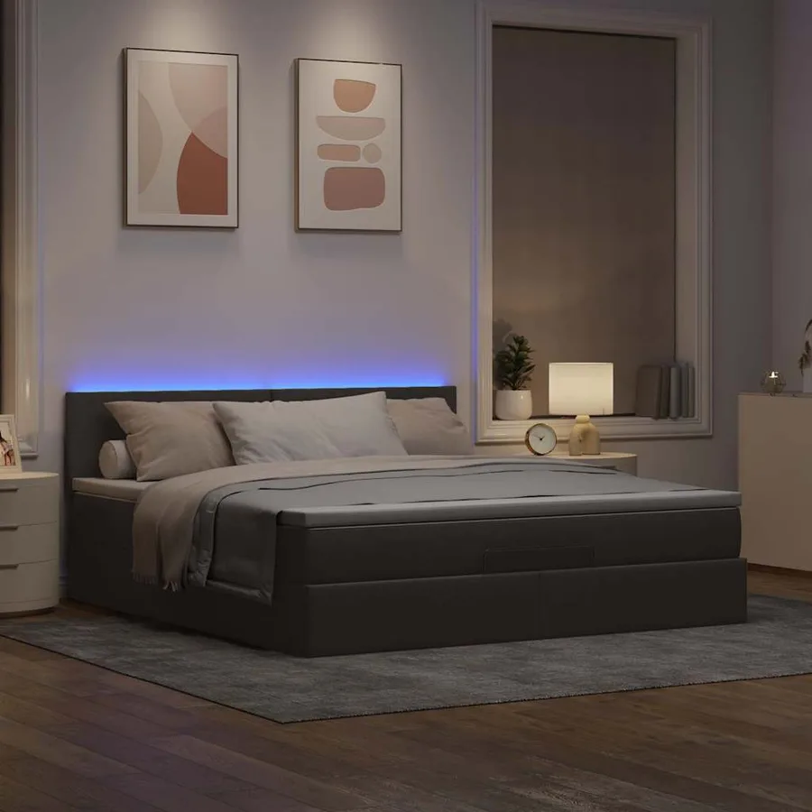 Lit ottoman avec matelas et LED Taupe 180x200cm tissu - 3