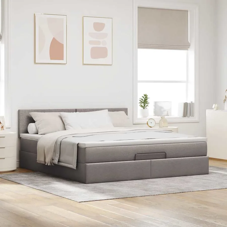 Lit ottoman avec matelas et LED Taupe 180x200cm tissu - 4