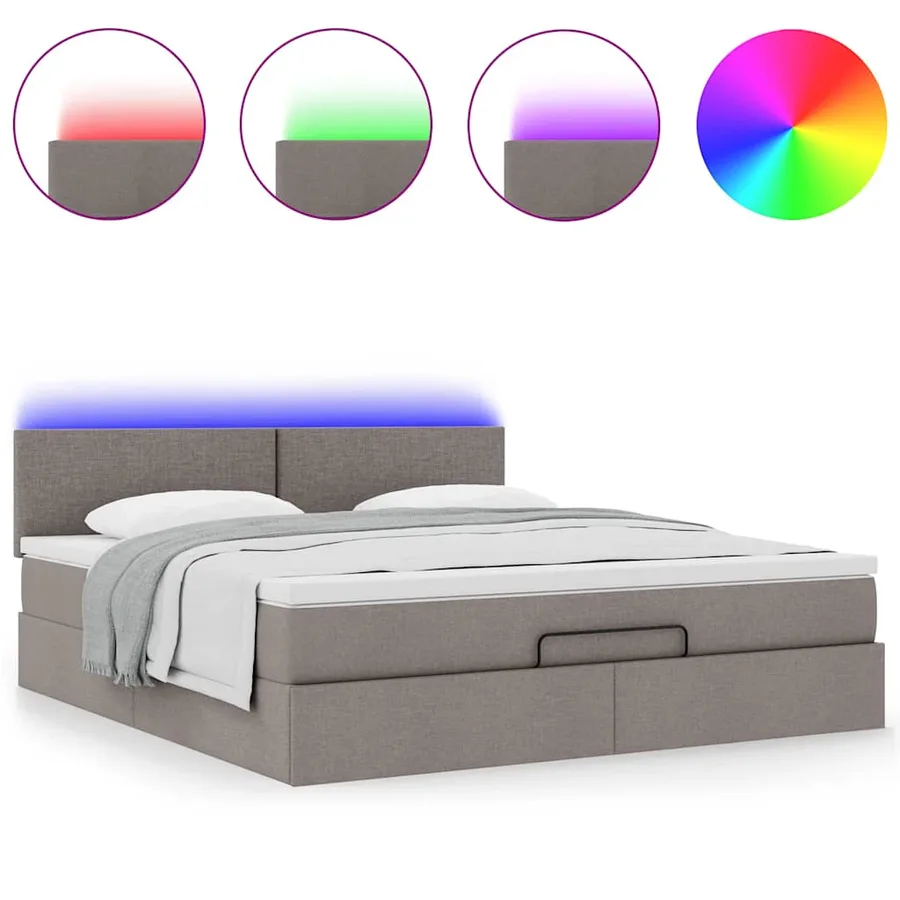 Lit ottoman avec matelas et LED Taupe 180x200cm tissu - 5