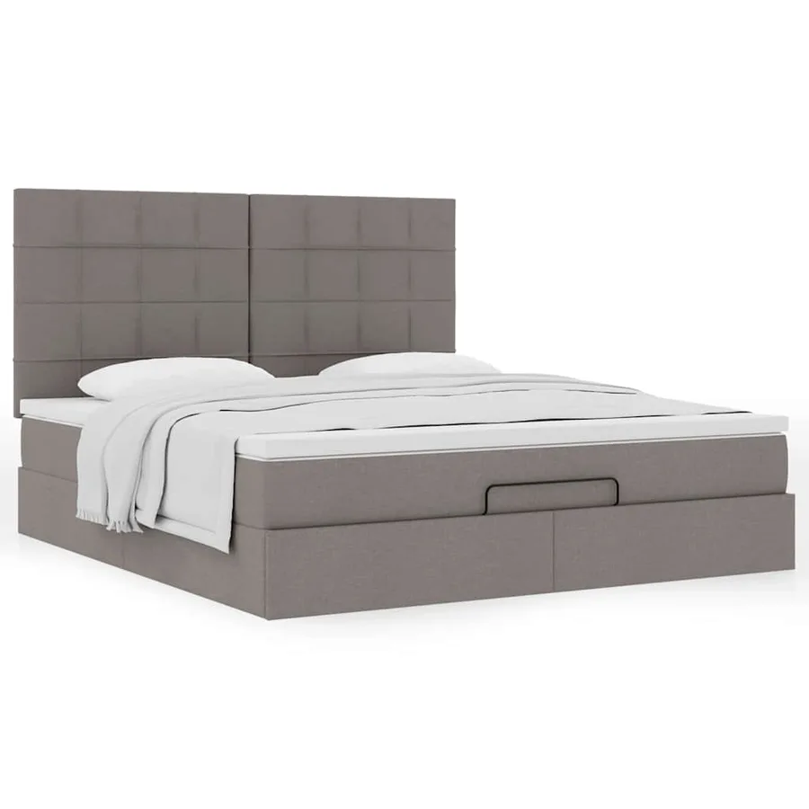 Cadre de lit ottoman avec matelas taupe 180x200 cm tissu - 4