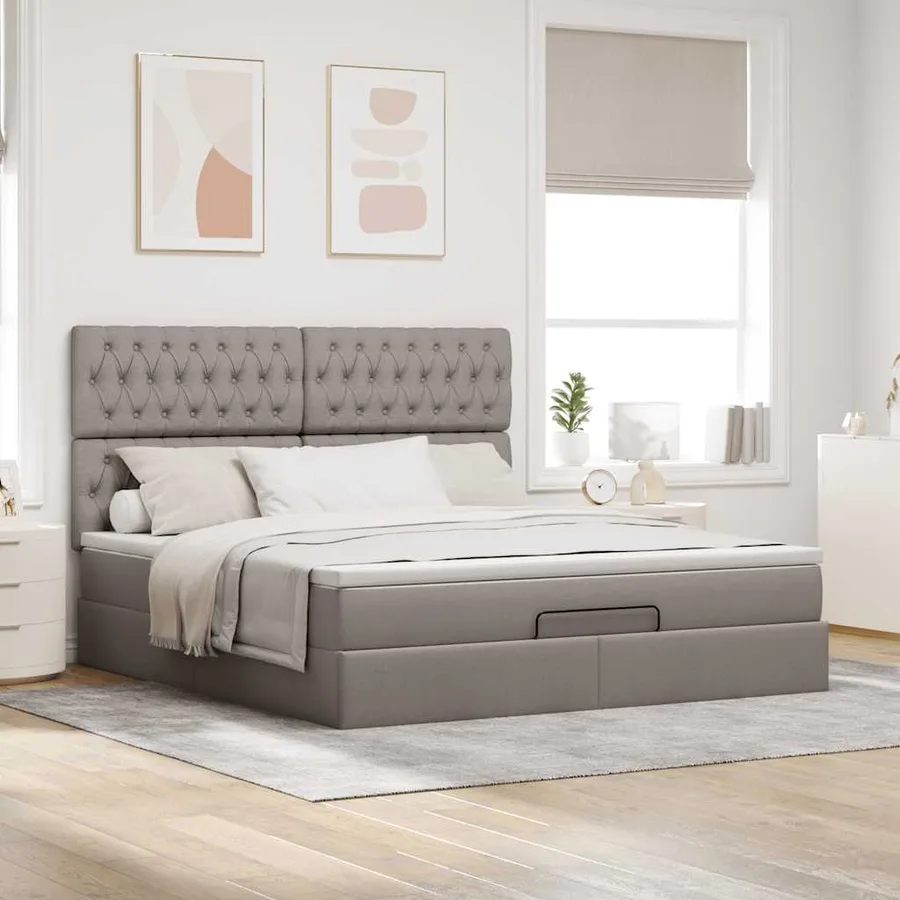 Cadre de lit ottoman avec matelas taupe 180x200 cm tissu - 3
