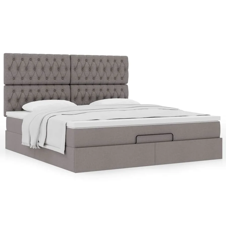 Cadre de lit ottoman avec matelas taupe 180x200 cm tissu - 4