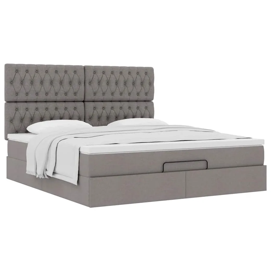 Cadre de lit ottoman avec matelas taupe 180x200 cm tissu - 5