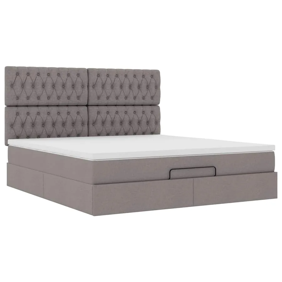 Cadre de lit ottoman avec matelas taupe 180x200 cm tissu - 6