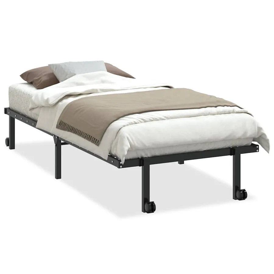 Cadre de lit sans matelas pliable noir 90x200 cm acier - 2