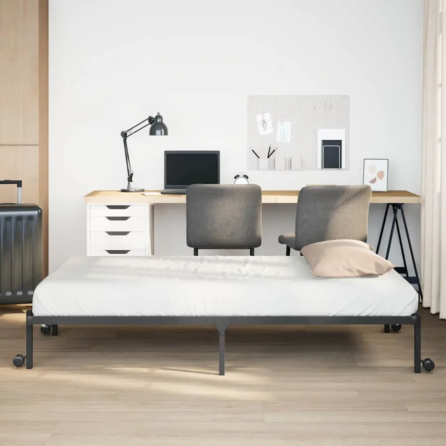 Cadre de lit sans matelas pliable noir 90x200 cm acier - 4