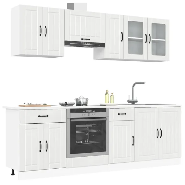 Ensemble de 8 meubles de cuisine "Lucca" en bois d'ingénierie blanc brillant