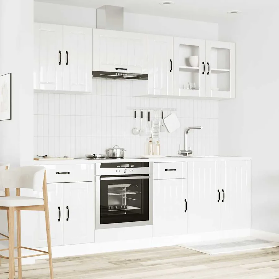 Ensemble de 8 meubles de cuisine "Lucca" en bois d'ingénierie blanc brillant - 3