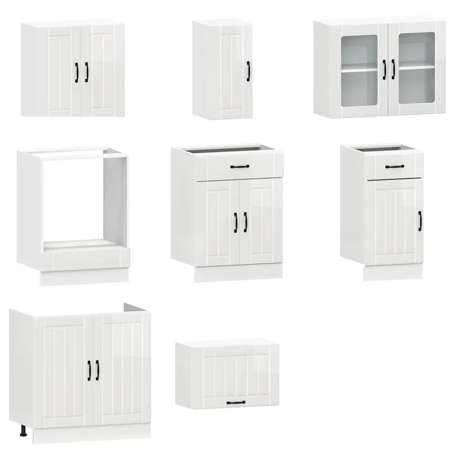 Ensemble de 8 meubles de cuisine "Lucca" en bois d'ingénierie blanc brillant - 4