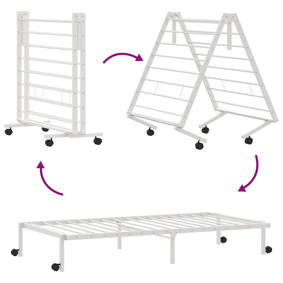 Cadre de lit sans matelas pliable blanc 100x200 cm acier - 9
