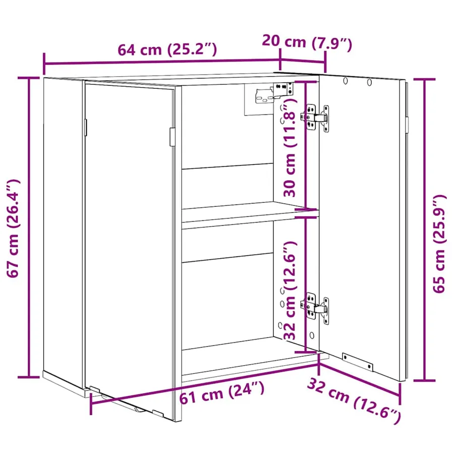 Armoire Miroir Chêne noir 64 x 20 x 67 cm Bois d'ingénierie - 12