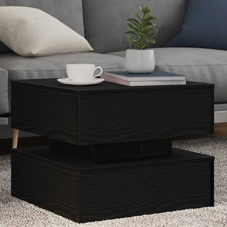 Table basse avec lumières LED chêne noir 50x50x40 cm