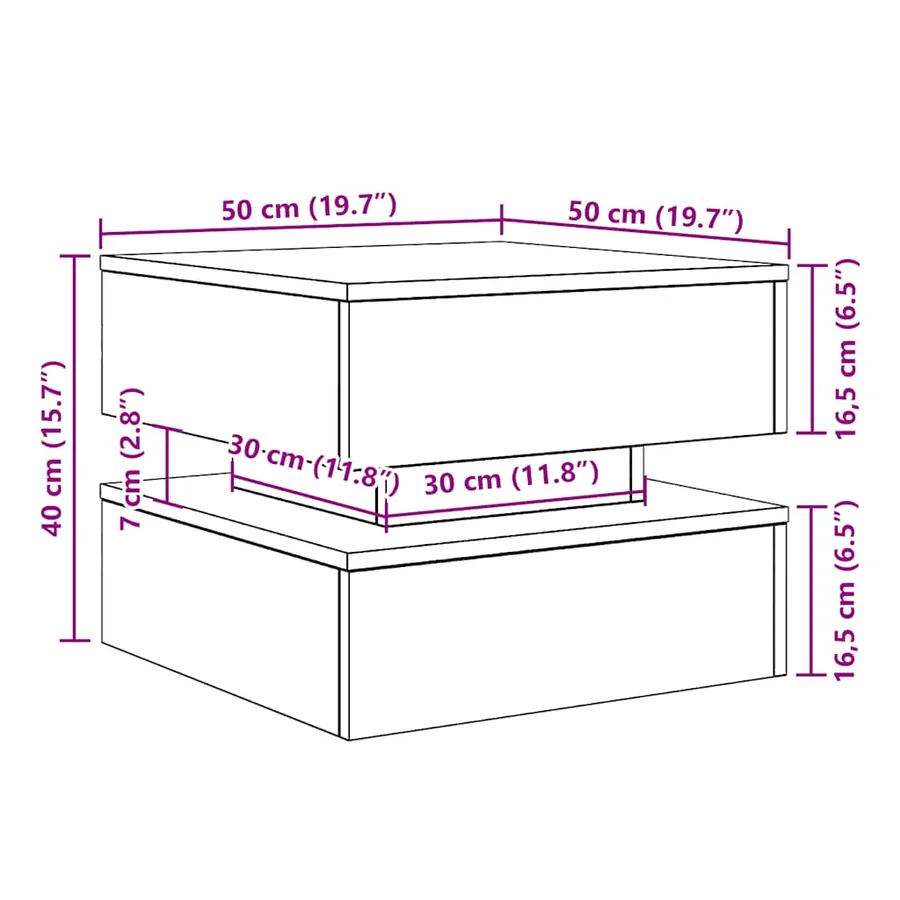 Table basse avec lumières LED chêne noir 50x50x40 cm - 13