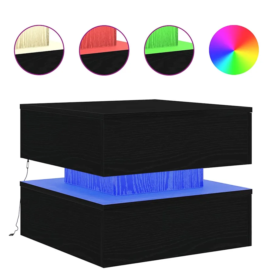 Table basse avec lumières LED chêne noir 50x50x40 cm - 2
