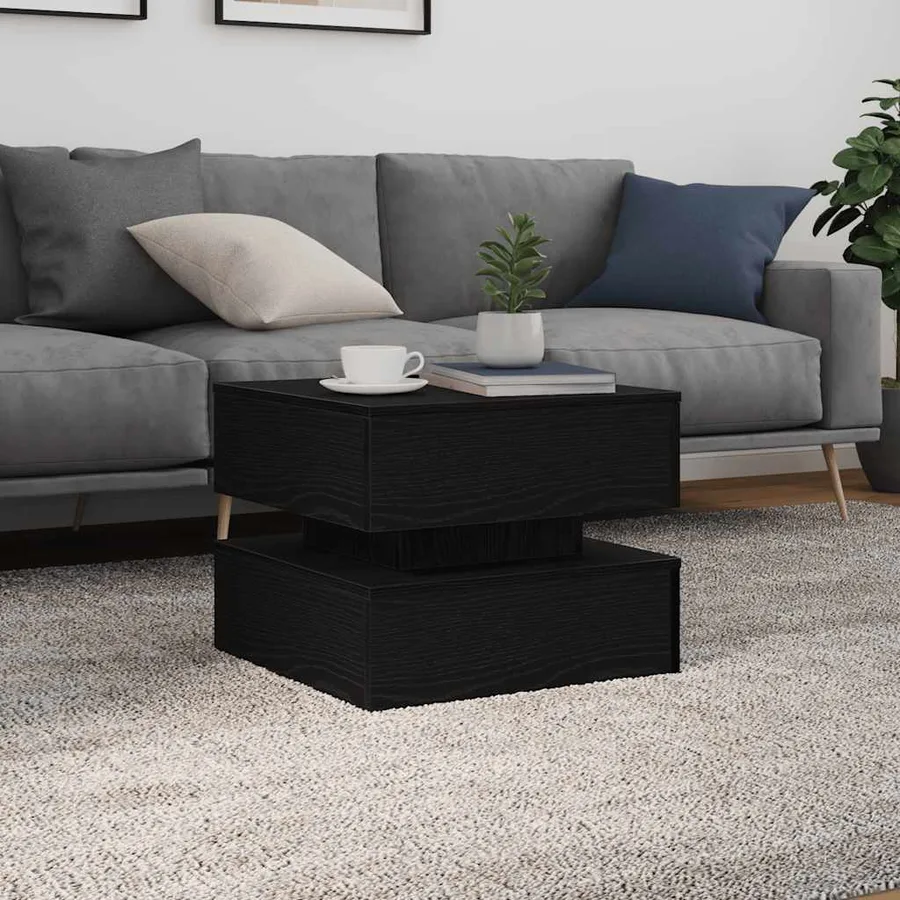 Table basse avec lumières LED chêne noir 50x50x40 cm - 4