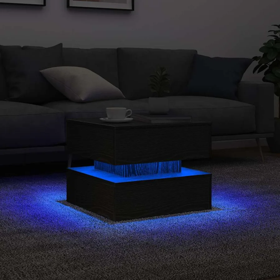 Table basse avec lumières LED chêne noir 50x50x40 cm - 5