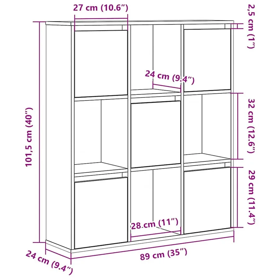 Bibliothèque sonoma gris 89x24x101,5 cm bois d'ingénierie - 10