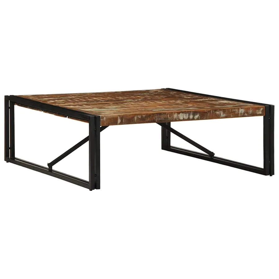 Table basse multicolore 100x100x35 cm bois récupération massif - 11