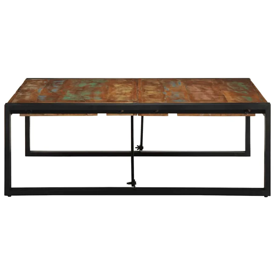 Table basse multicolore 100x100x35 cm bois récupération massif - 3