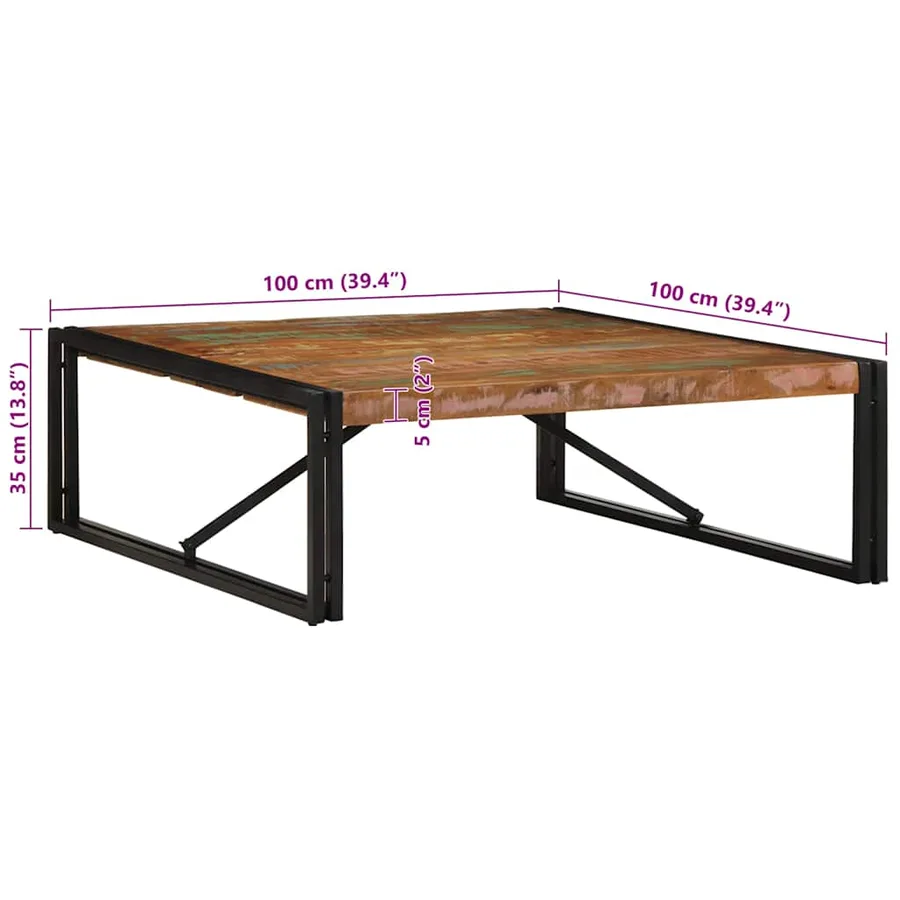 Table basse multicolore 100x100x35 cm bois récupération massif - 9