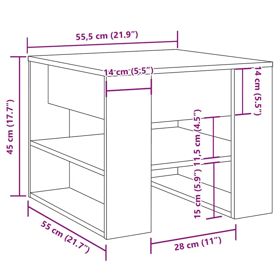 Table basse vieux bois 55,5x55x45 cm bois d'ingénierie - 9