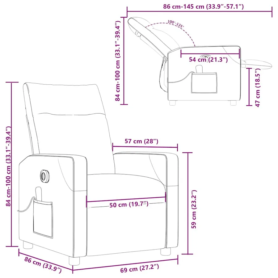 Fauteuil de massage inclinable électrique gris clair tissu - 17