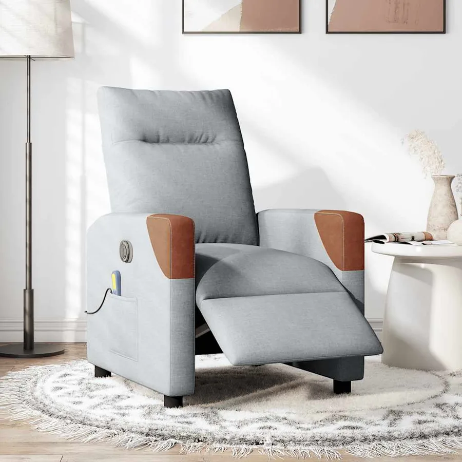 Fauteuil de massage inclinable électrique gris clair tissu - 2