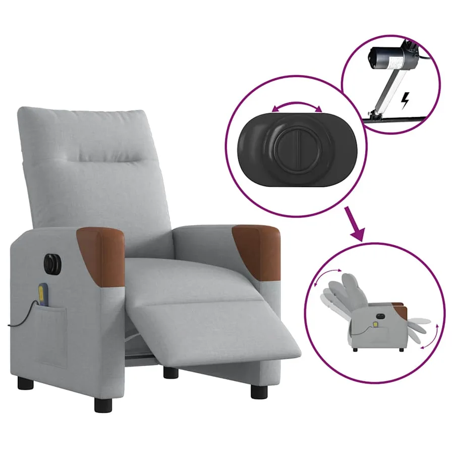Fauteuil de massage inclinable électrique gris clair tissu - 9