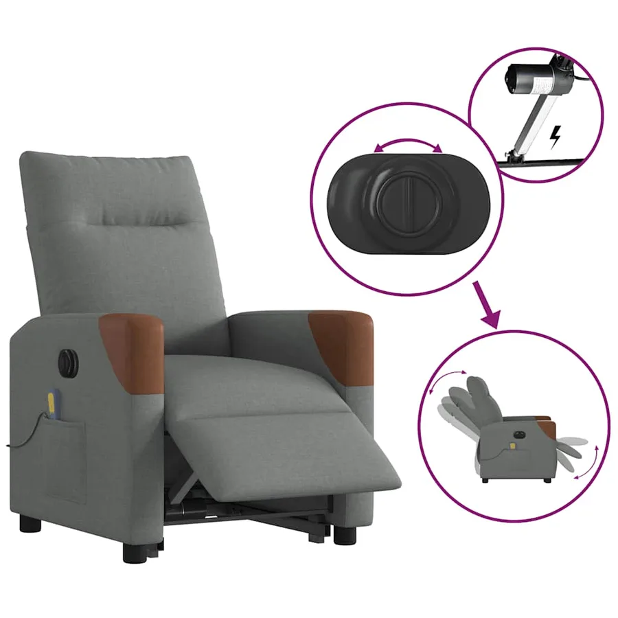 Fauteuil inclinable de massage électrique Gris foncé Tissu - 9
