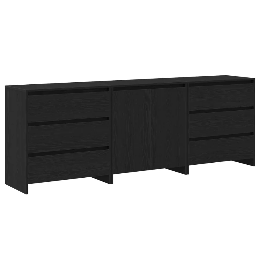 Buffet avec tiroir 3 pcs Noir 70 x 41 x 75 cm Bois d'ingénierie