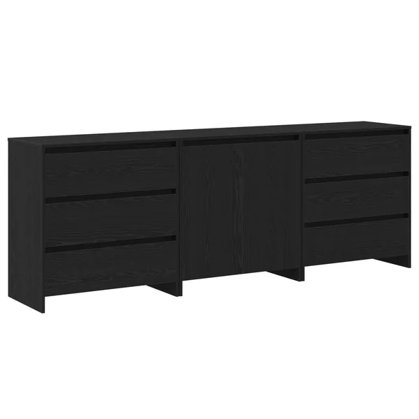 Buffet avec tiroir 3 pcs Noir 70 x 41 x 75 cm Bois d'ingénierie