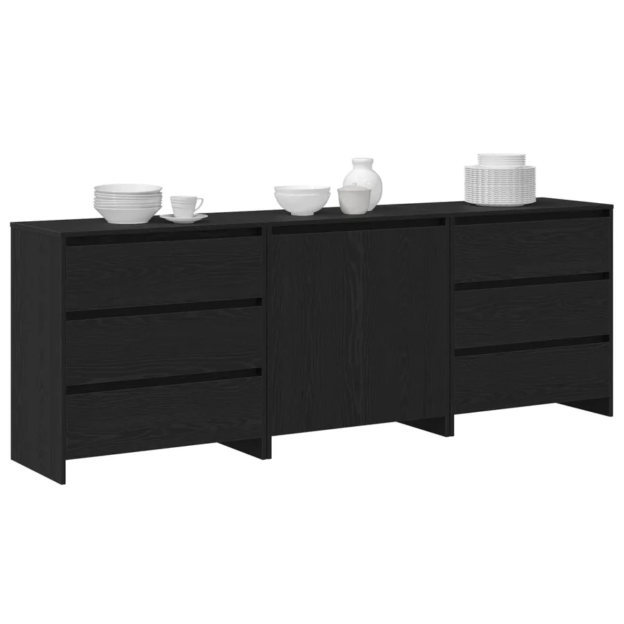 Buffet avec tiroir 3 pcs Noir 70 x 41 x 75 cm Bois d'ingénierie - 2