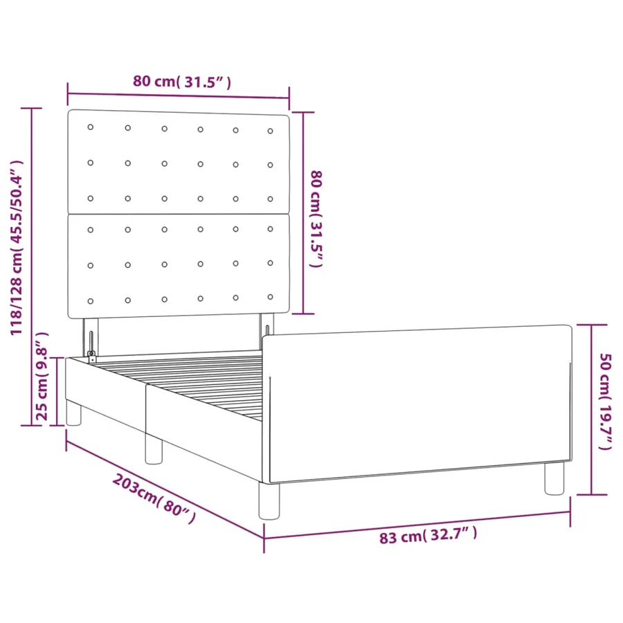 Cadre de lit sans matelas gris clair 80x200 cm velours - 14