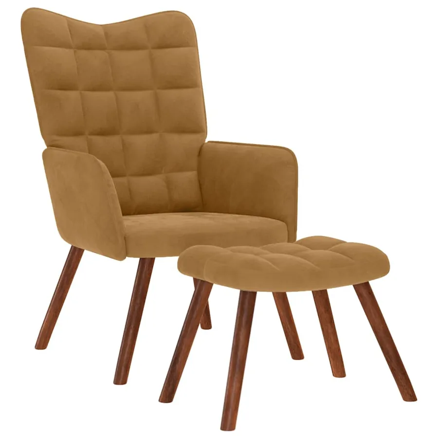 Chaise de relaxation avec tabouret Marron Velours