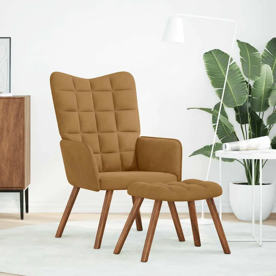 Chaise de relaxation avec tabouret Marron Velours - 2