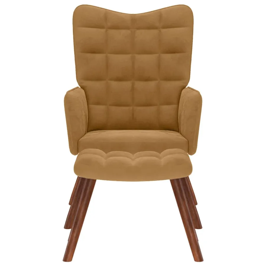 Chaise de relaxation avec tabouret Marron Velours - 3