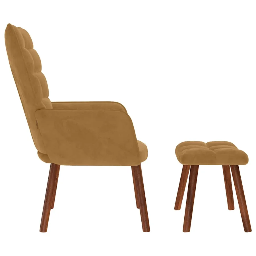 Chaise de relaxation avec tabouret Marron Velours - 6
