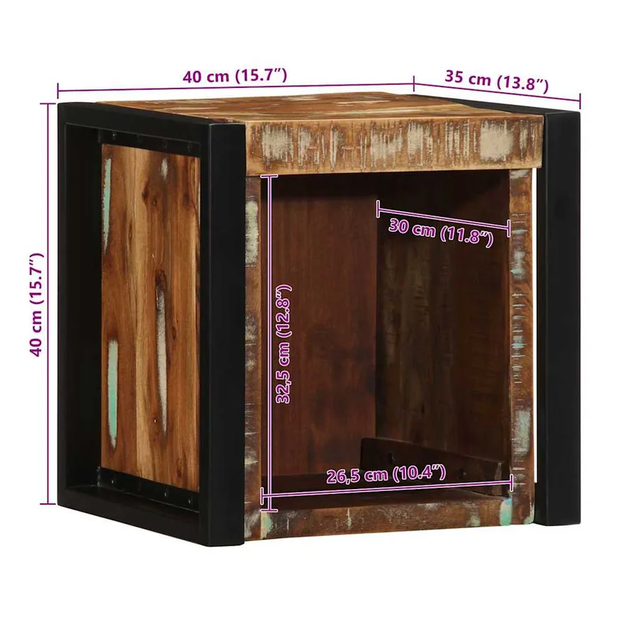 Table de chevet multicolore 40x35x40 cm bois de récupération - 12