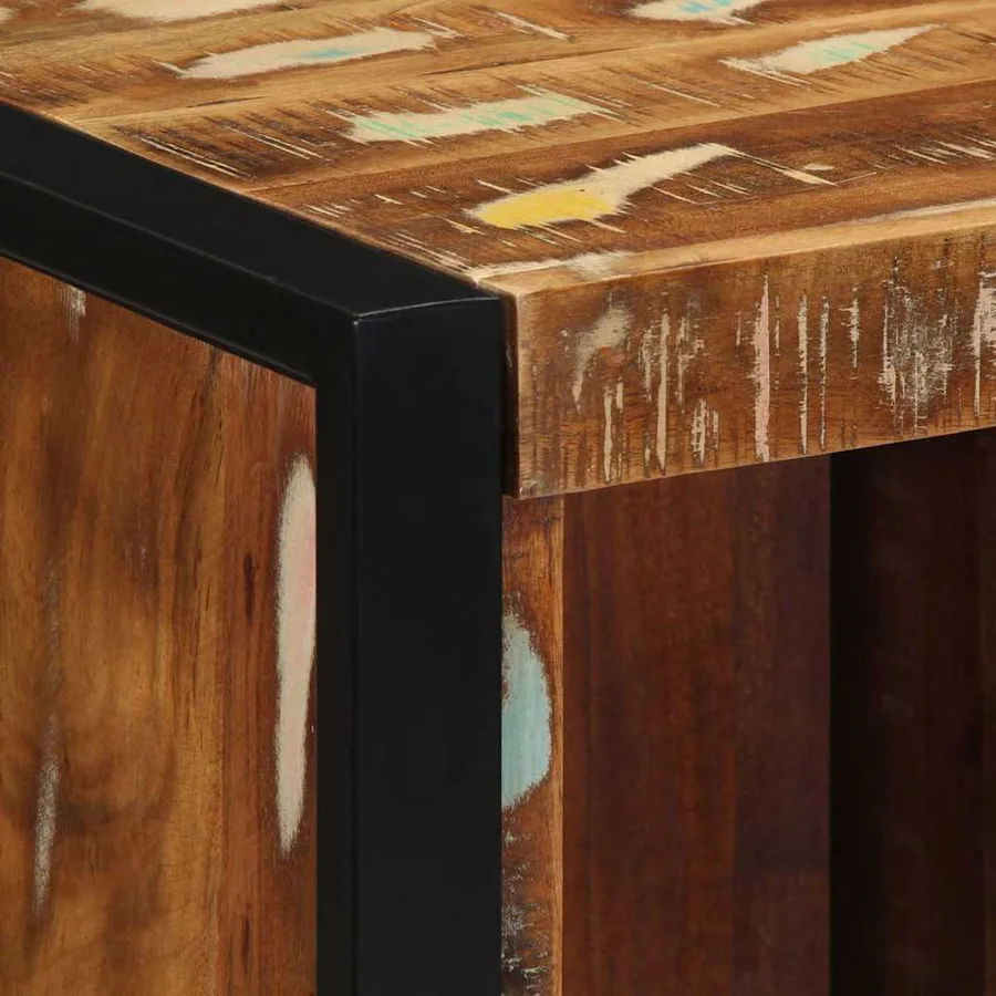 Table de chevet multicolore 40x35x40 cm bois de récupération - 7