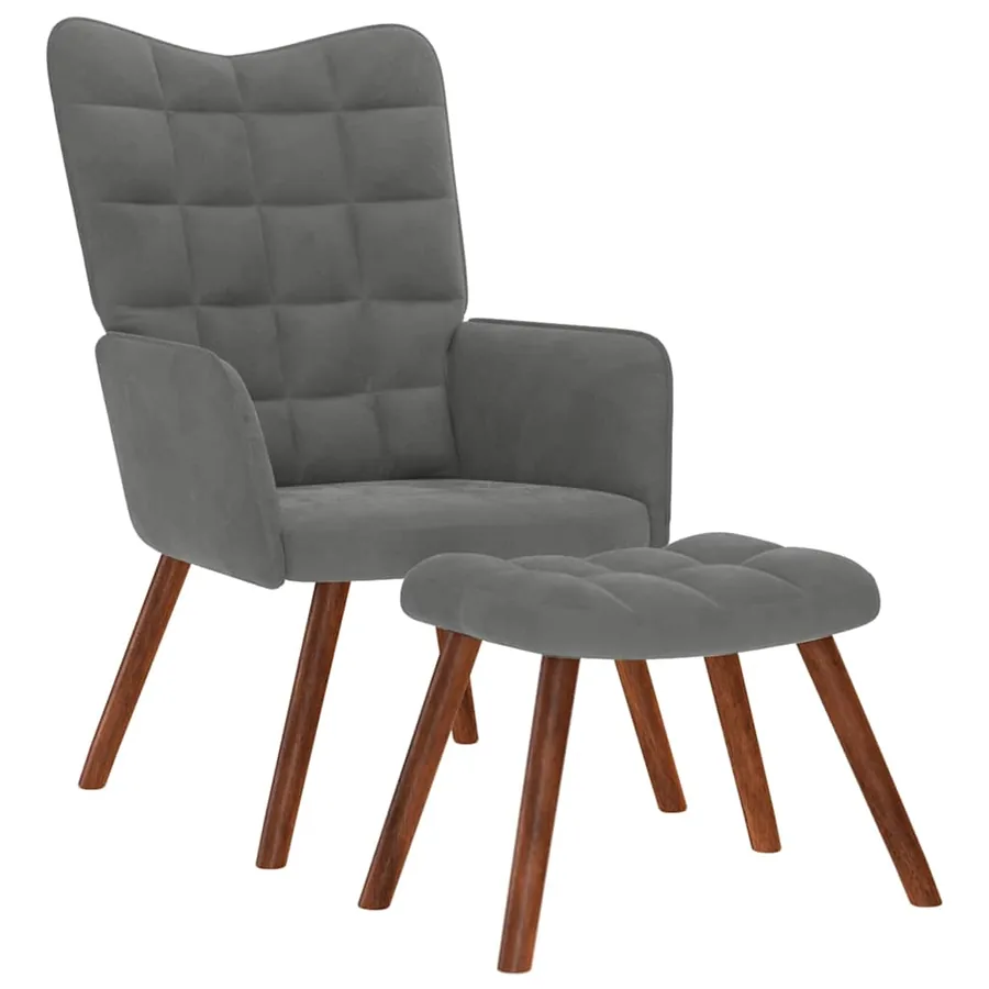 Fauteuil relax avec tabouret en velours gris foncé