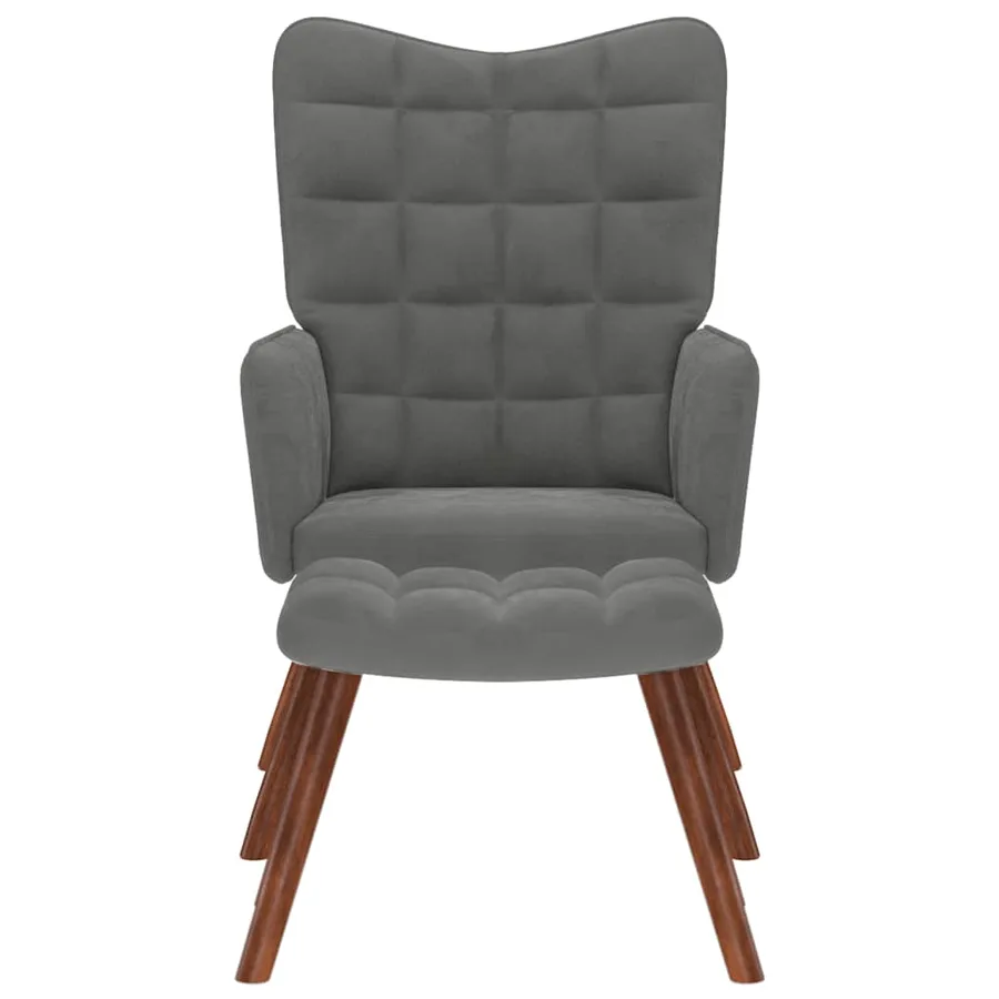 Fauteuil relax avec tabouret en velours gris foncé - 3