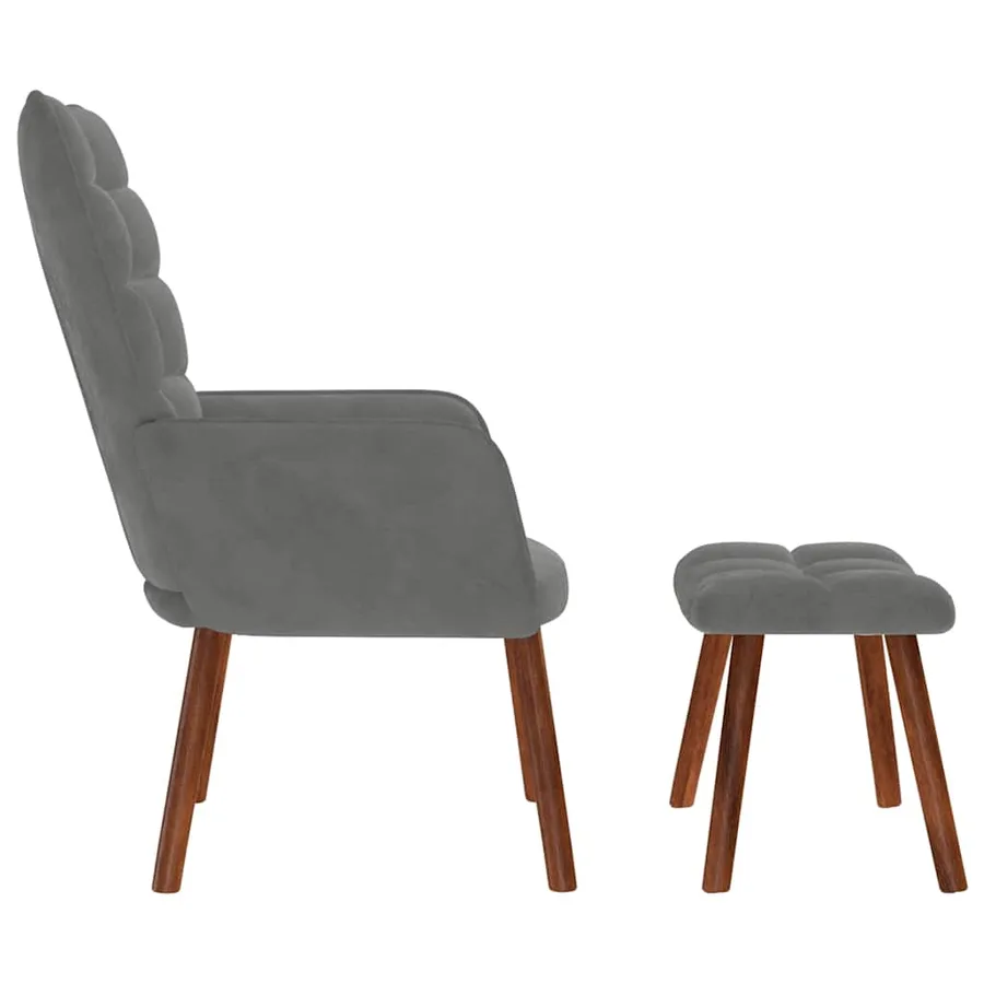 Fauteuil relax avec tabouret en velours gris foncé - 6