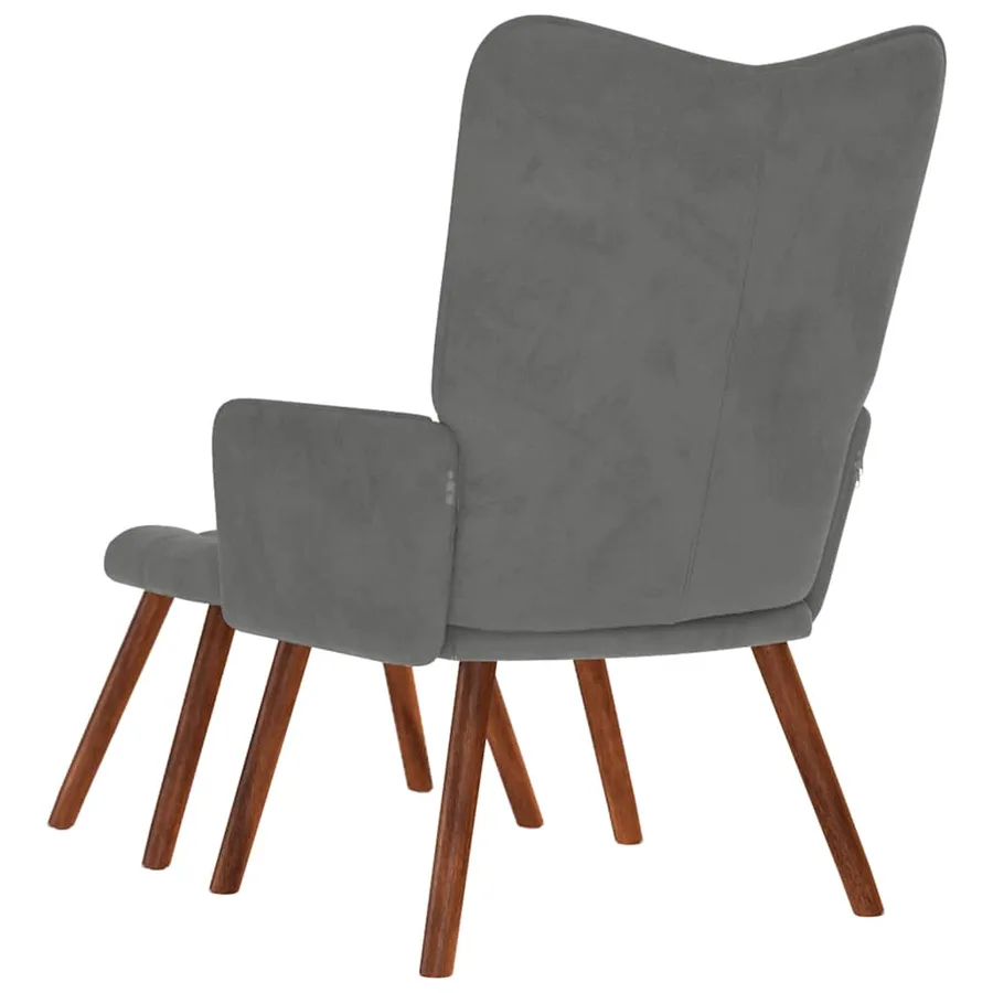 Fauteuil relax avec tabouret en velours gris foncé - 7