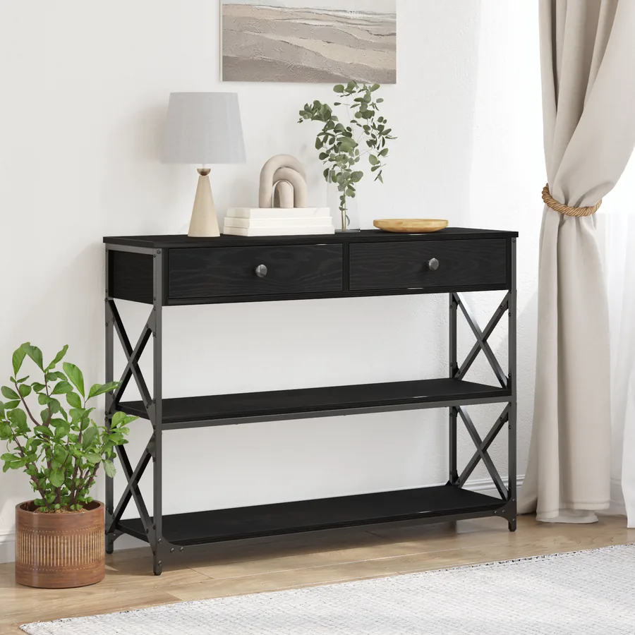 Table Console avec tiroir Chêne noir 100 x 28 x 75 cm