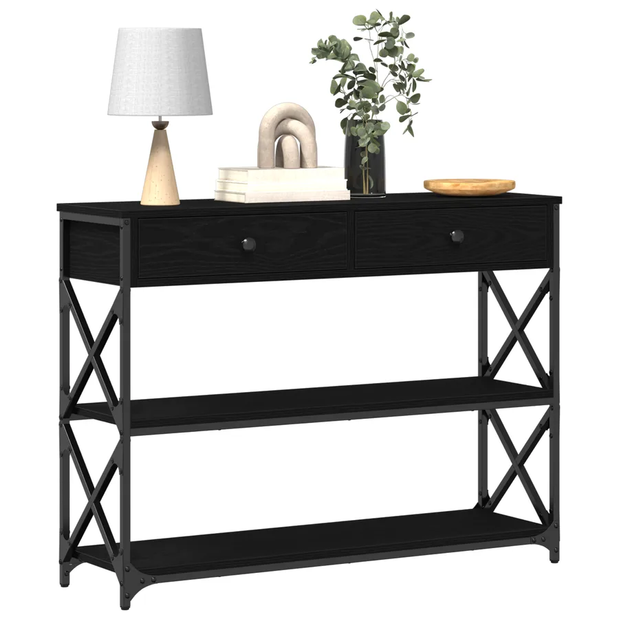 Table Console avec tiroir Chêne noir 100 x 28 x 75 cm - 3