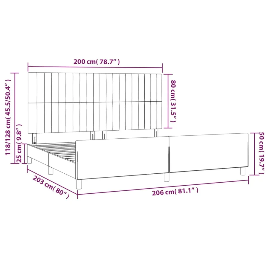 Cadre de lit sans matelas gris clair 200x200 cm velours - 14