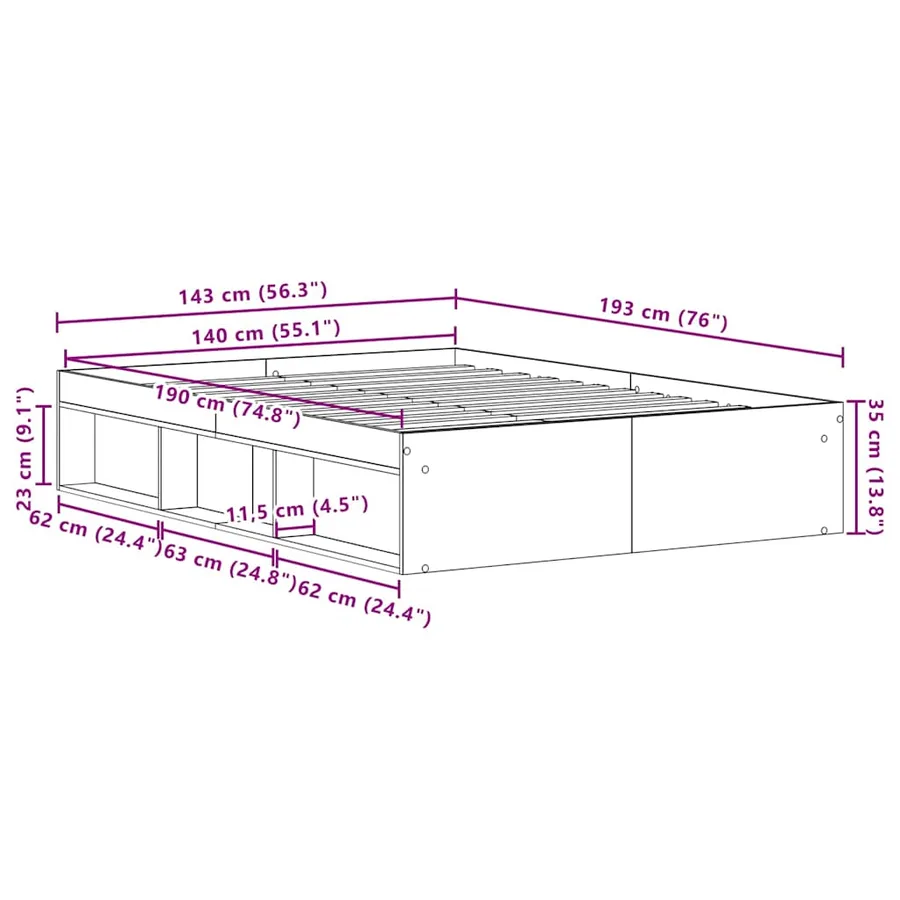 Cadre de lit sans matelas chêne noir 140 x 190 cm bois d'ingénierie - 10