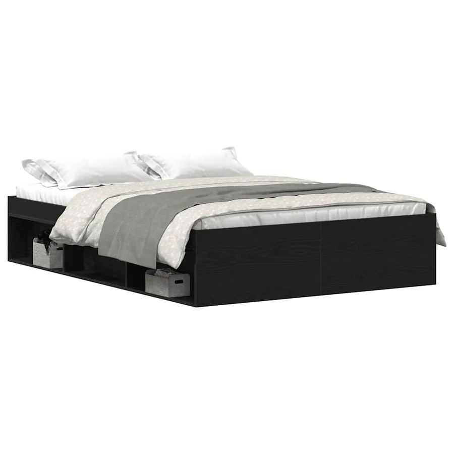 Cadre de lit sans matelas chêne noir 140 x 190 cm bois d'ingénierie - 2