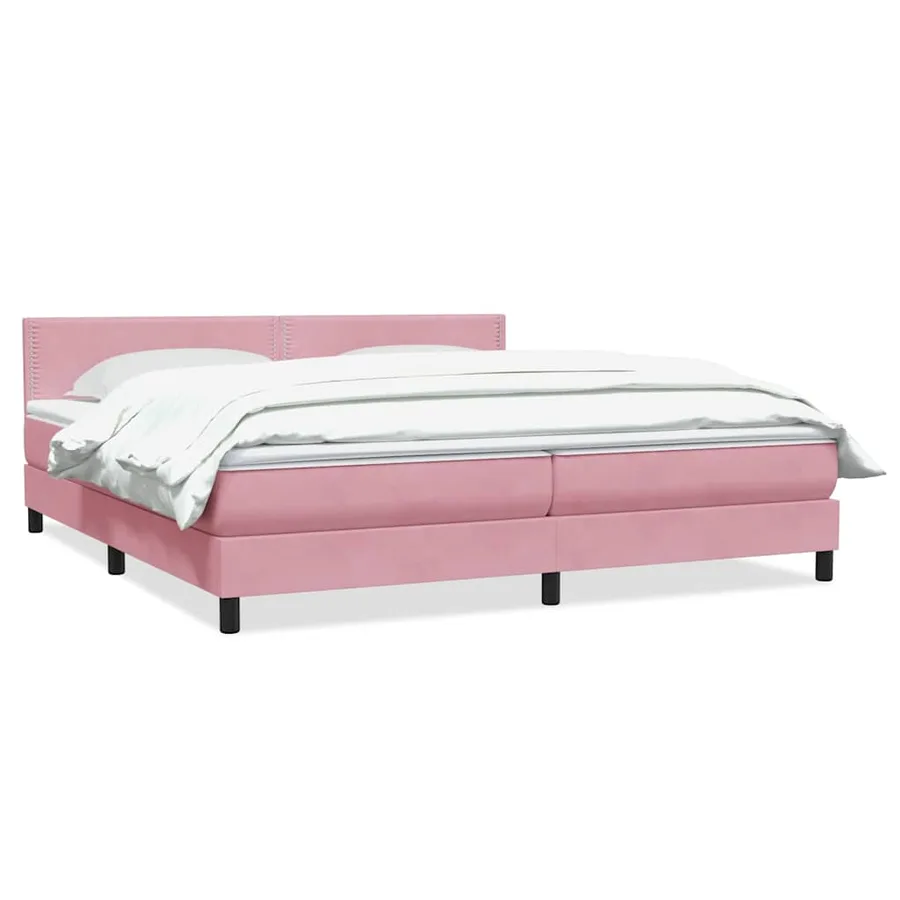 Sommier à lattes de lit avec matelas rose 180x220 cm velours - 2