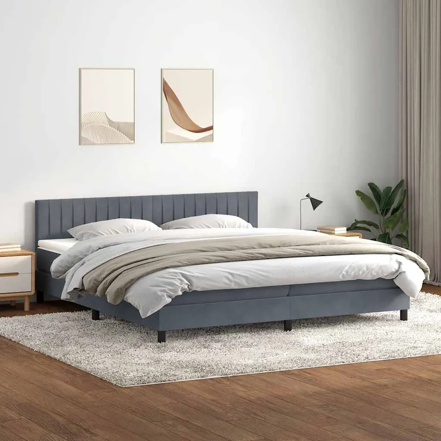 Sommier à lattes de lit et matelas gris foncé 180x220cm velours - 3